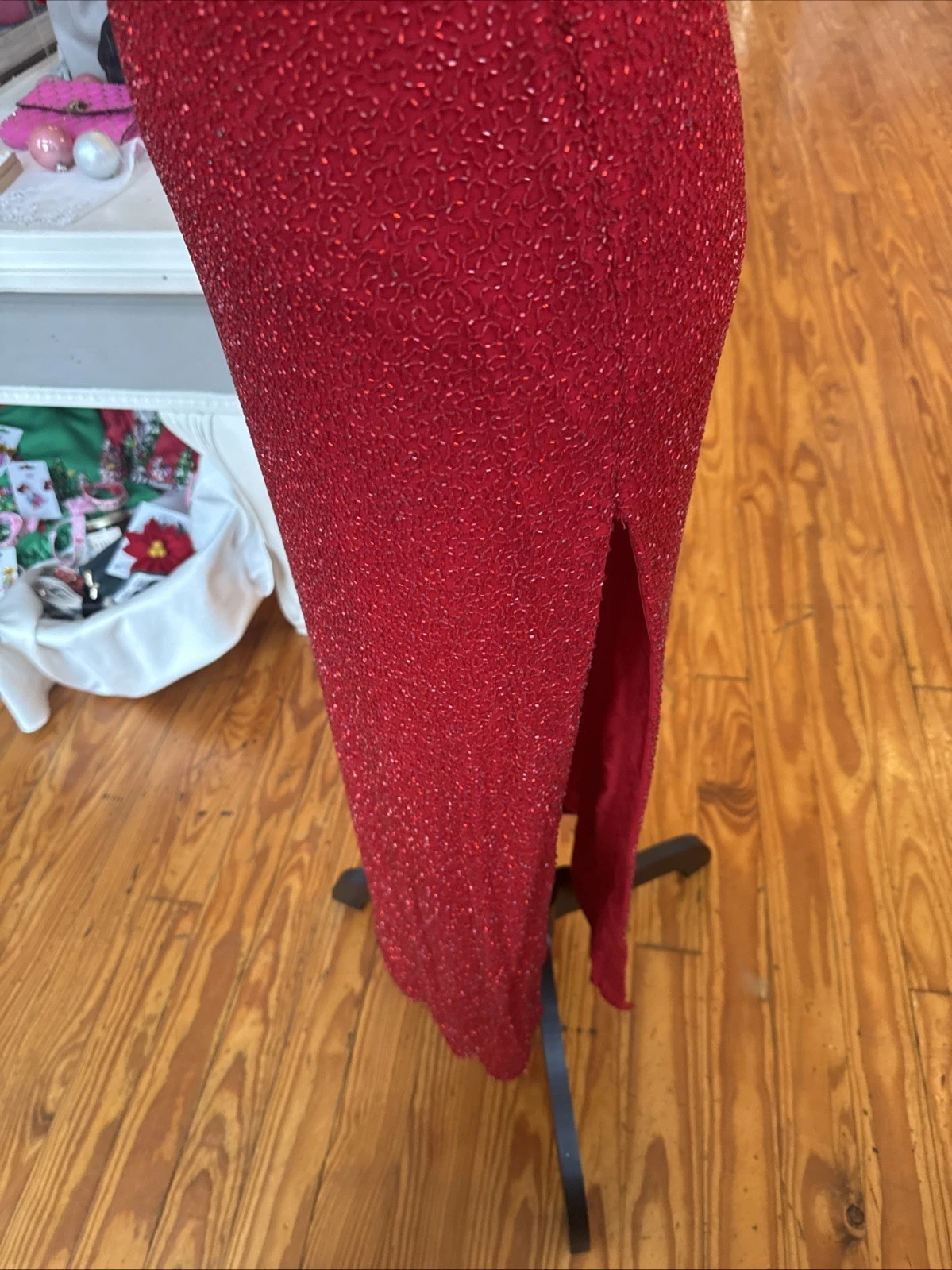Vintage Sean Collection- Cherry Red Beaded Silk  Gown