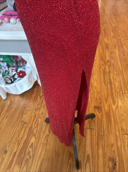 Vintage Sean Collection- Cherry Red Beaded Silk  Gown