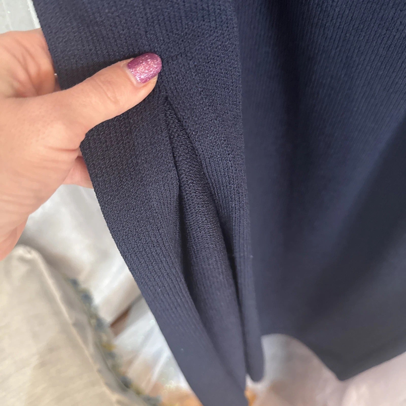 St. John Evening- Navy Ribbed Knit Skirt | Side Slit
