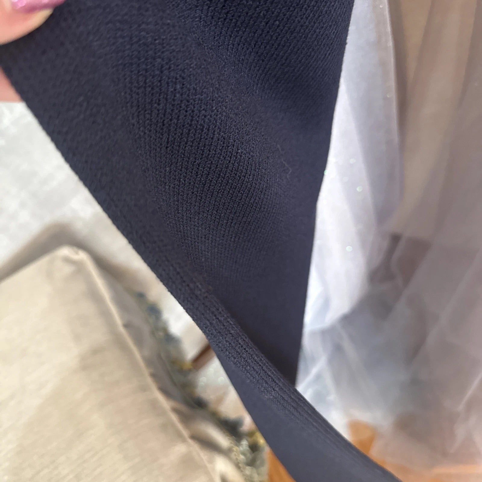St. John Evening- Navy Ribbed Knit Skirt | Side Slit