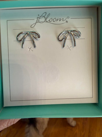 jBloom Pinelope Silver Bow Stud Earrings